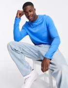 Asos Design Organic Long Sleeve T-shirt With Crew Neck In Blue-blues