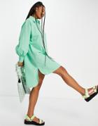 Asos Design Oversized Boyfriend Mini Shirt Dress In Bright Green