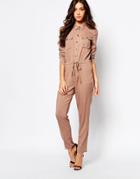 Daisy Street Utility Style Casual Jumpsuit With Pockets - Sand