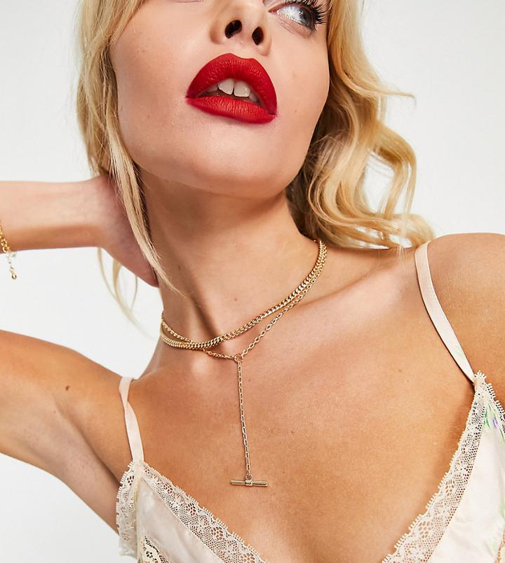 Reclaimed Vintage Inspired Unisex Limited Edition T Bar Necklace In Gold