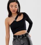 Collusion One Shoulder Cut Out Crop Top - Black