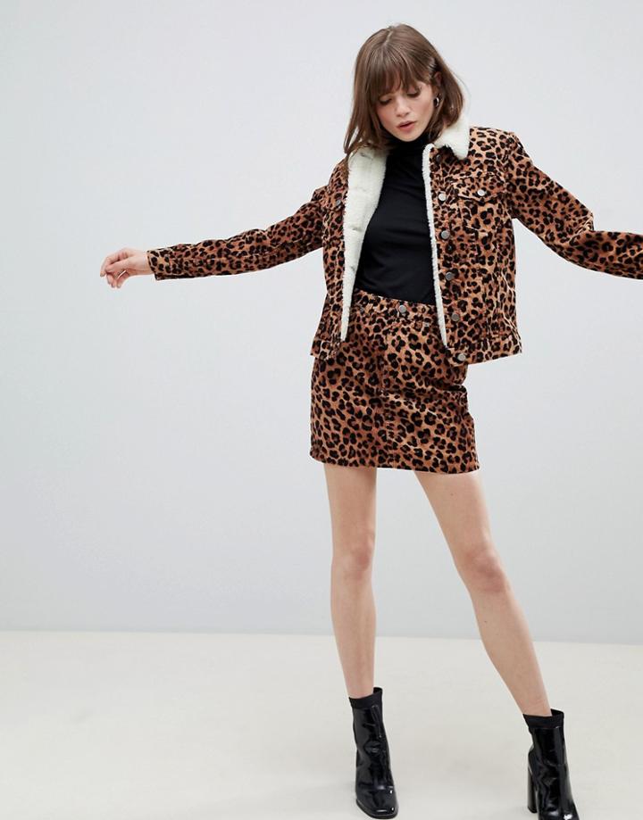 Asos Design Cord Skirt In Leopard - Multi