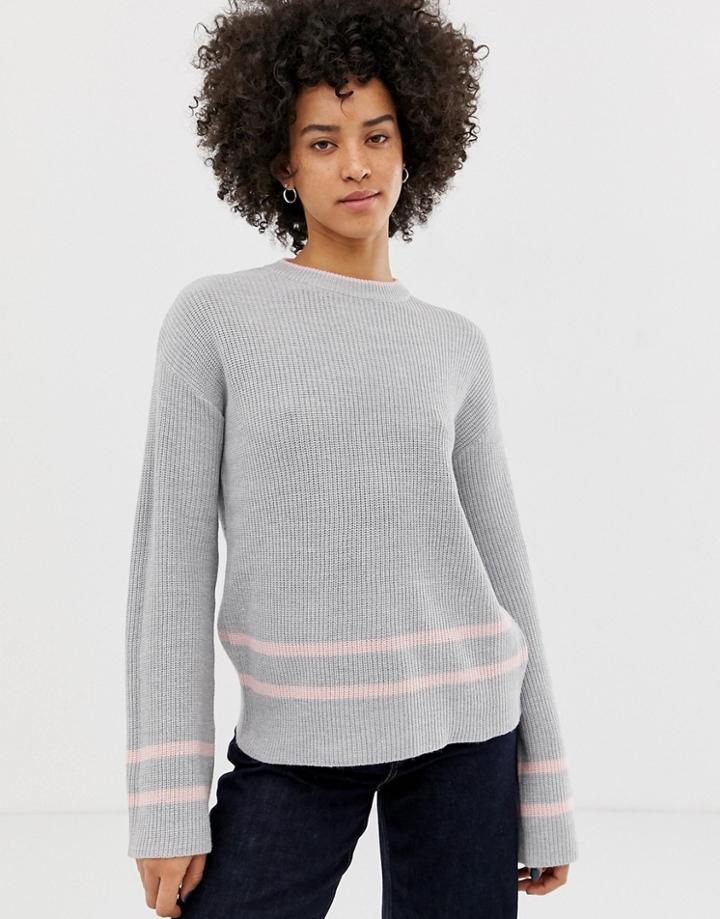 Pieces Felicity Stripe Knit Sweater - Gray