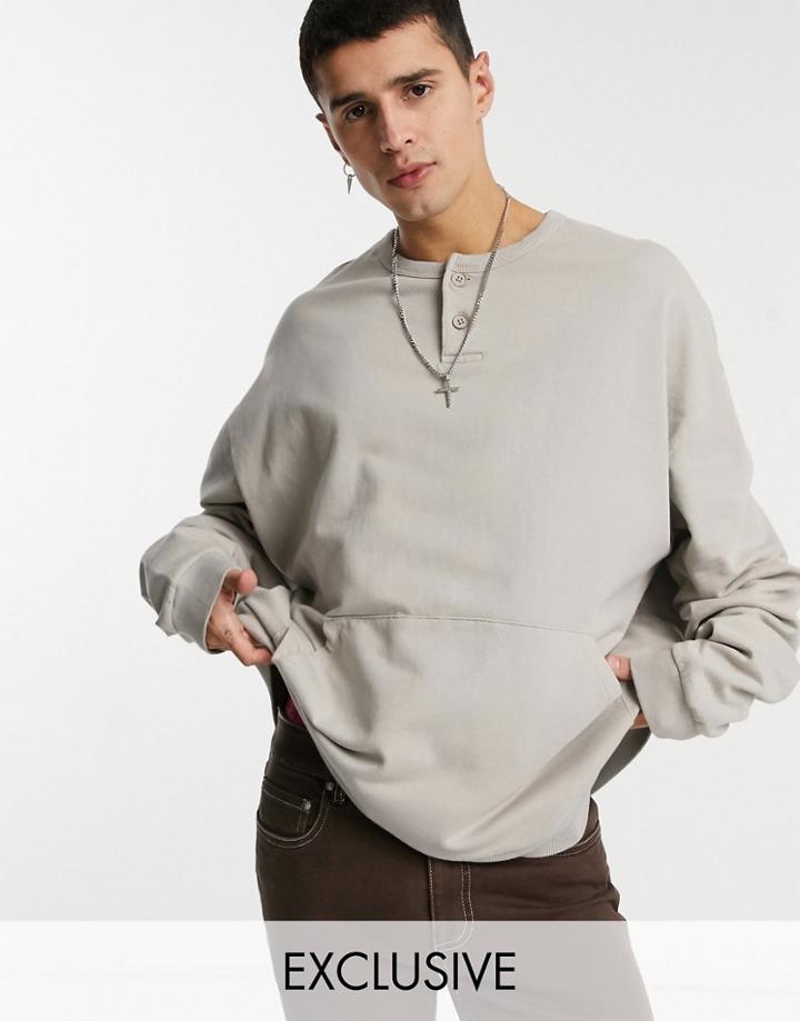 Reclaimed Vintage Inspired Button Detail Sweatshirt In Light Gray-grey