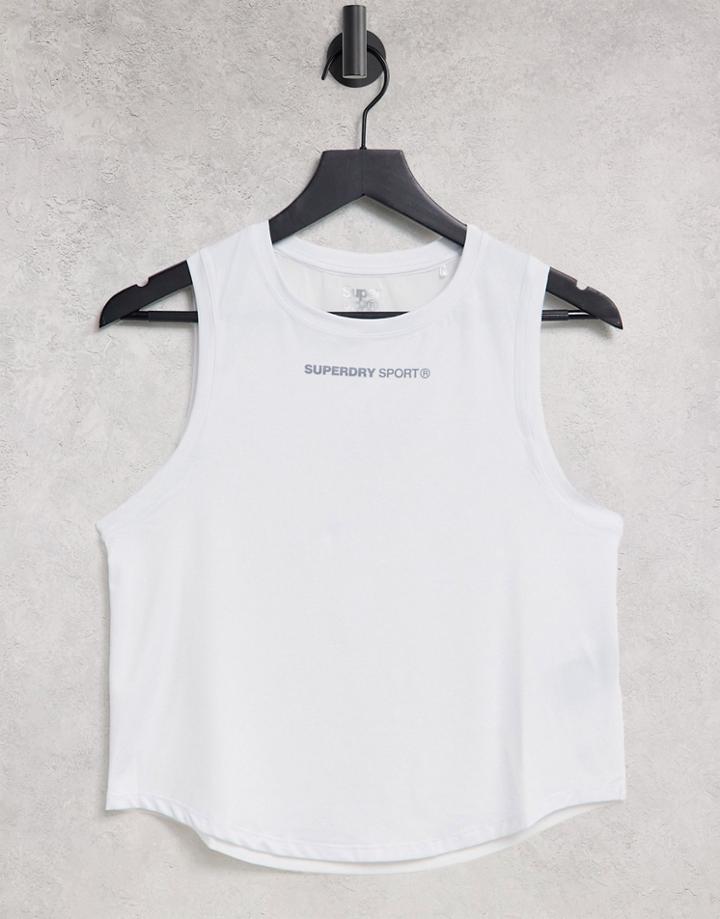 Superdry Sport Training Logo Tank Top In White