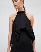 Forever Unique Ruffle Halter Neck Dress - Black