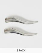 Asos Design Pack Of 2 Beak Hair Clips In Silver Tone - Silver