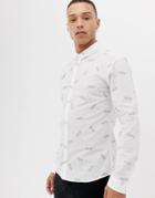 Hugo Ero3-w Extra Slim Fit All Over Logo Shirt In White - White