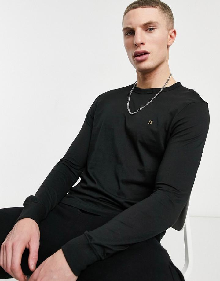 Farah Worthington Cotton Long Sleeve T-shirt In Black - Black