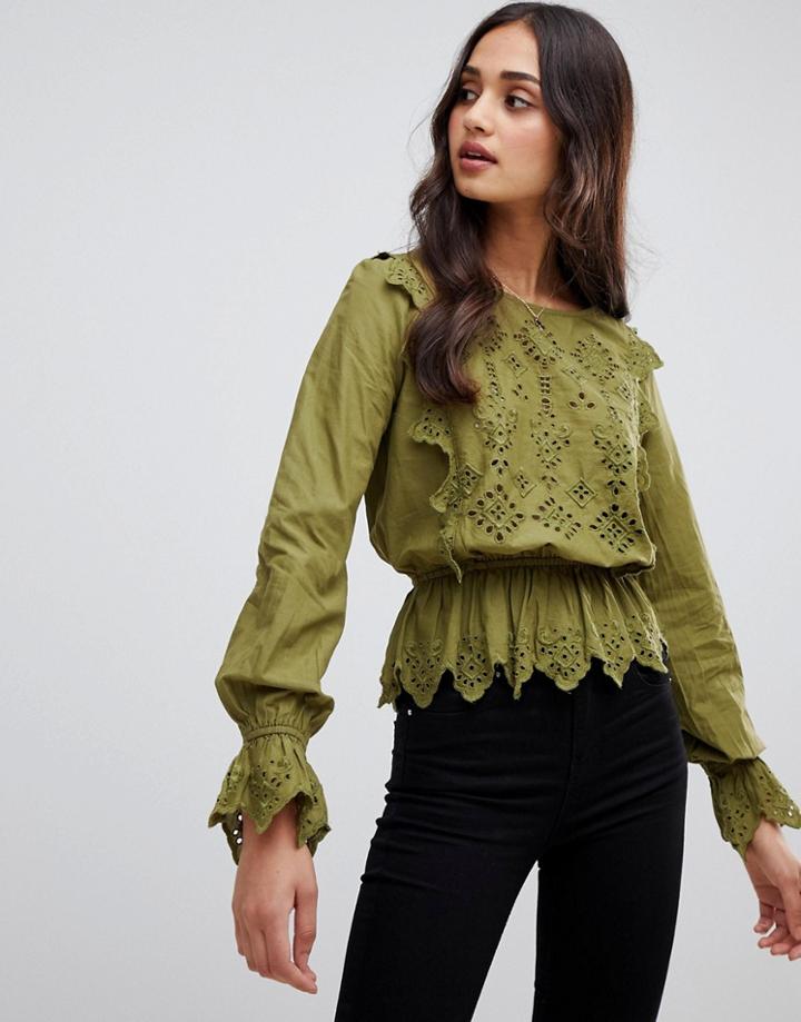 Miss Selfridge Cutwork Brodiery Blouse - Green