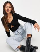 Asos Design Ribbed Sweater With Lace Up Detail In Black