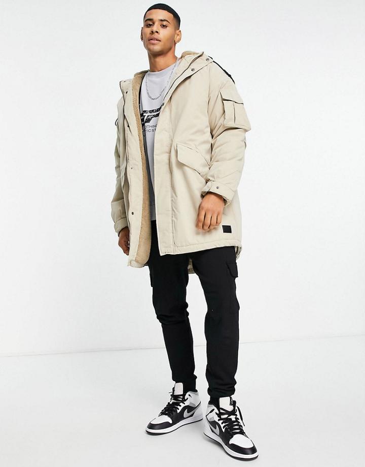 Jack & Jones Originals Oversized Parka Jacket With Pockets In Beige-neutral