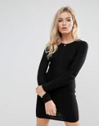 Brave Soul Rib Sweater Dress - Black