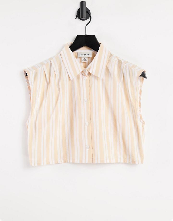 Monki Jessie Organic Cotton Sleeveless Shirt In Peach Stripe - Part Of A Set-orange
