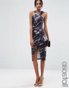 Asos Tall Mono Marble Wrap Top Scuba Midi Dress - Multi