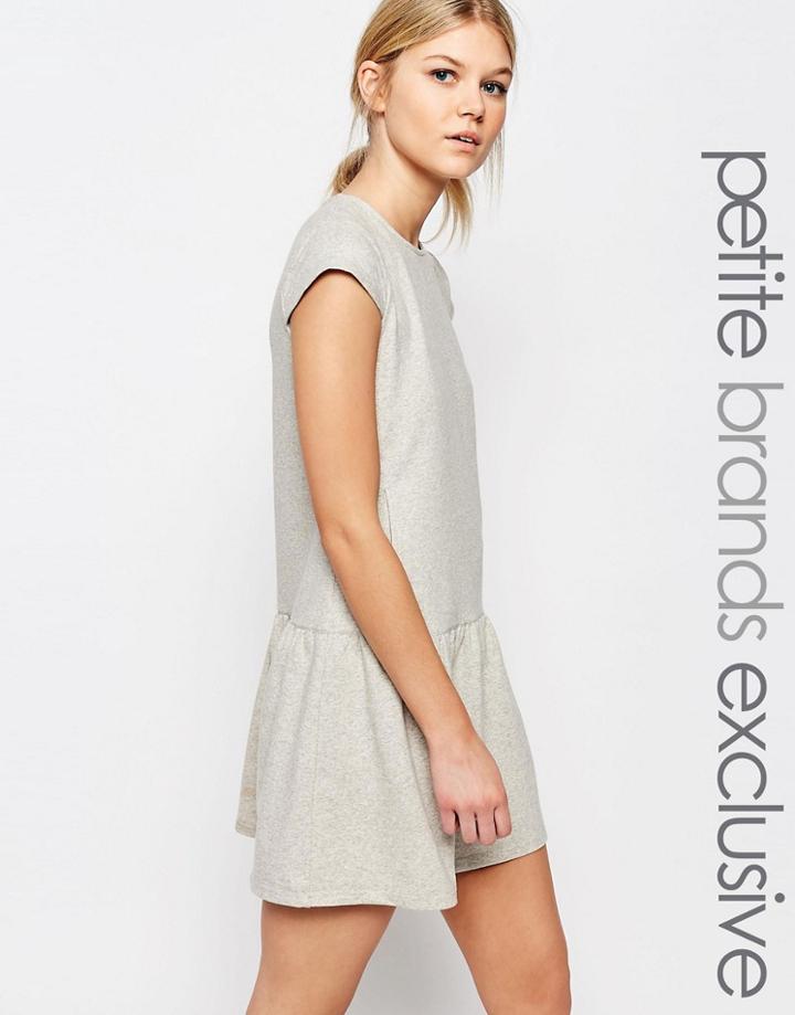 One Day Petite Peplum Hem Sweat Dress - Gray Marl