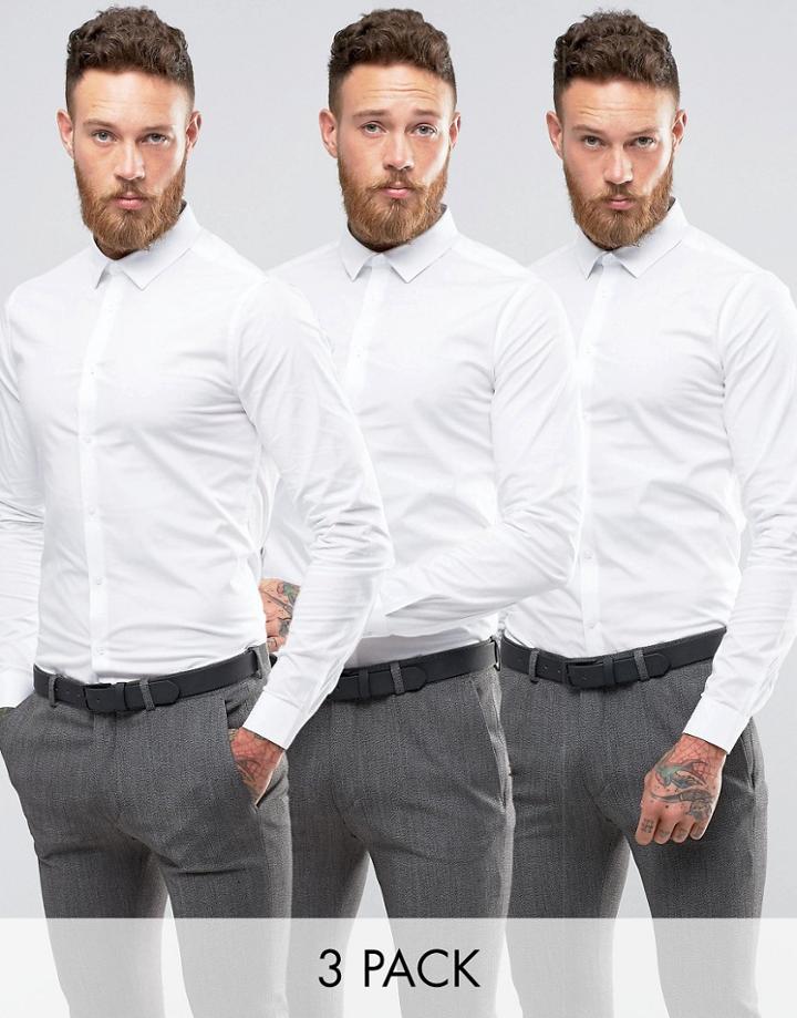 Asos Skinny Shirt In White 3 Pack - White
