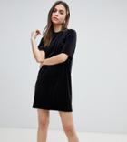 Monki Velvet Pin Stripe T-shirt Dress In Black