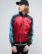 Asos Zip Through Track Jacket With Color Block Detail In Red - Red