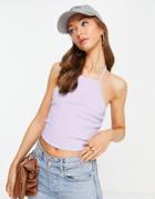 Vila Shirred Halter Neck Top In Lilac-purple