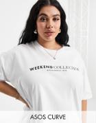 Asos Weekend Collective Curve Boxy T-shirt With Logo In White