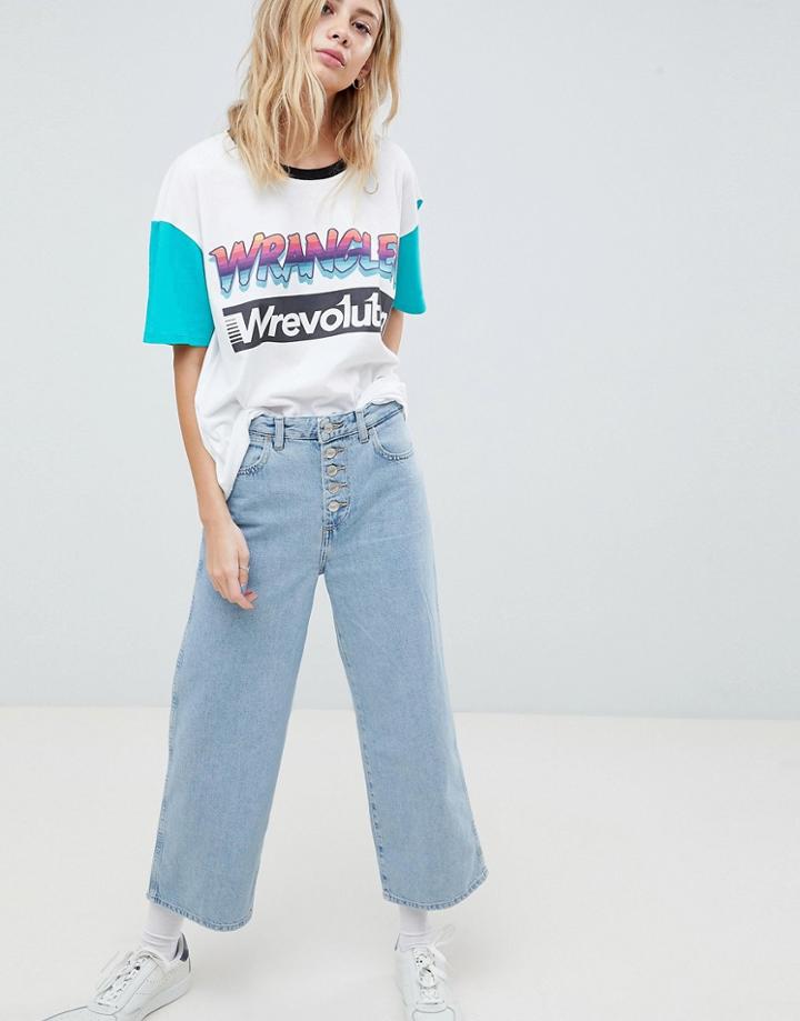 Wrangler Boyfriend Jean With Exposed Buttons - Blue