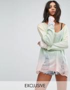 Rokoko Oversized Loose Knitted Sweater In Ombre With Laddering - Multi