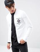 Asos Muscle Fit Jersey Bomber Jacket With Print - White