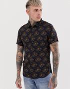 Blend Short Sleeved Shirt With Sunrise Print In Navy-blue
