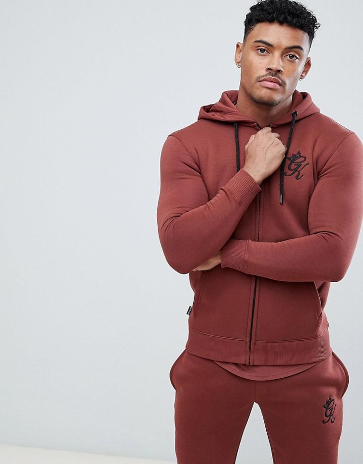 Gym King Logo Hoodie In Rust - Red