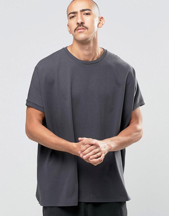 Asos Extreme Oversized T-shirt In Heavyweight Jersey In Ebony - Ebony