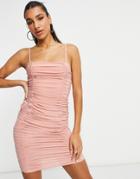 Club L London Ruched Mini Cami Dress In Dusty Pink