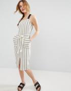 Asos Sundress In Stripe With Contrast Straps And Rope Belt - Multi