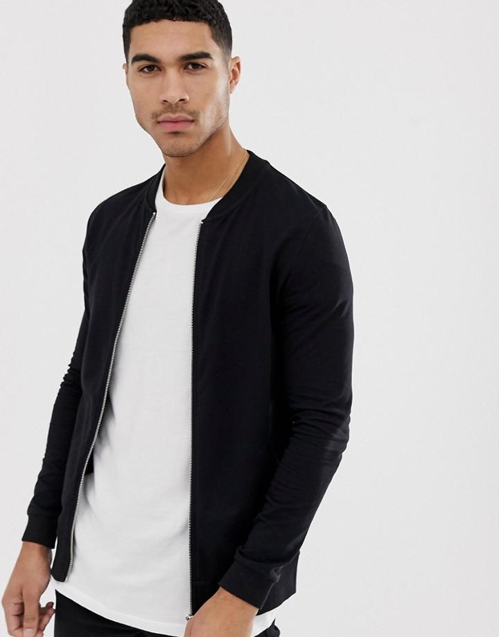 Asos Design Muscle Bomber Jacket In Black