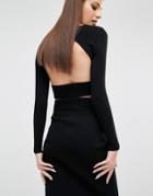 Kendall + Kylie Compact Crop Long Sleeve Top - Black