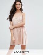 Asos Petite Cami Smock Dress With Button Placket - Beige