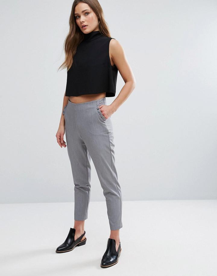 New Look Frill Pocket Slim Leg Pants - Gray