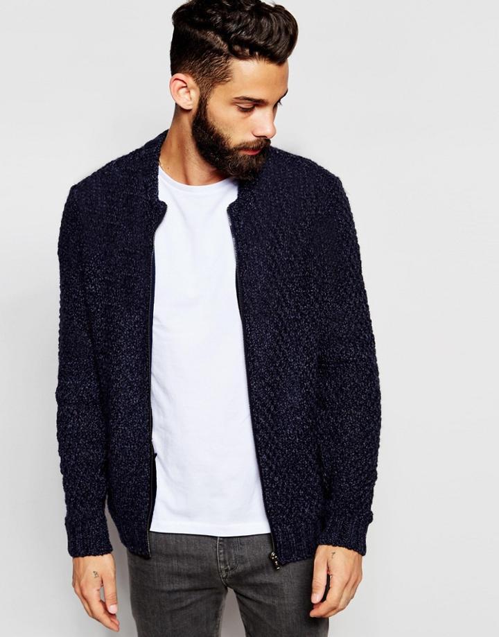 Asos Knitted Bomber Jacket - Blue