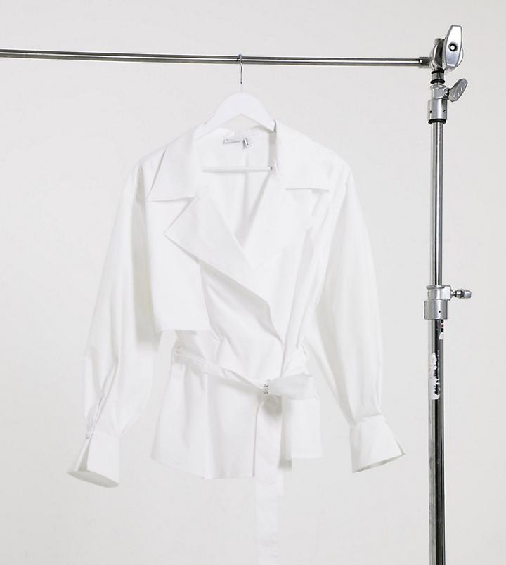 Asos Design Curve Cotton Wrap Shirt With Collar-white