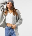 Asos Design Petite Edge-to-edge Boxy Cardigan In Gray-grey