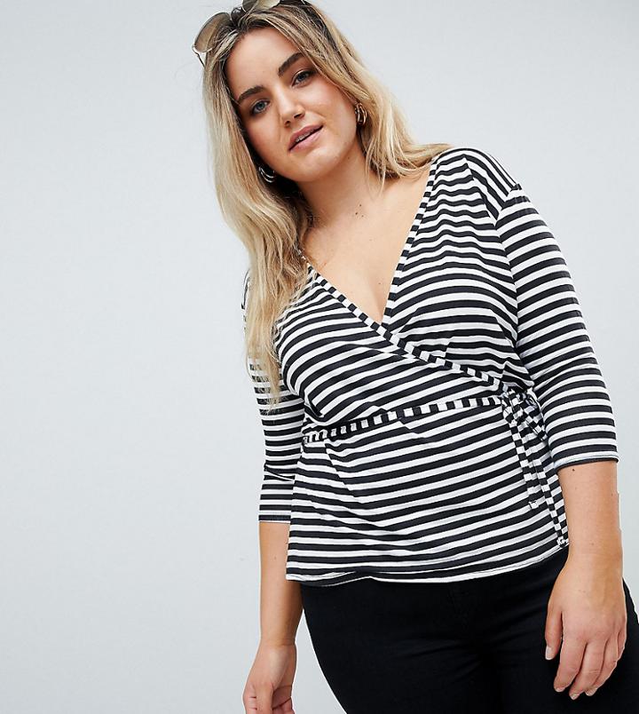 Boohoo Plus Stripe Wrap T-shirt - Multi