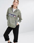 Ellesse Pullover Hooded Jacket With Half Zip And Logo On Front - Green