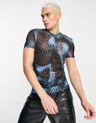 Asos Design Skinny T-shirt In Marble Mesh In Blue-blues