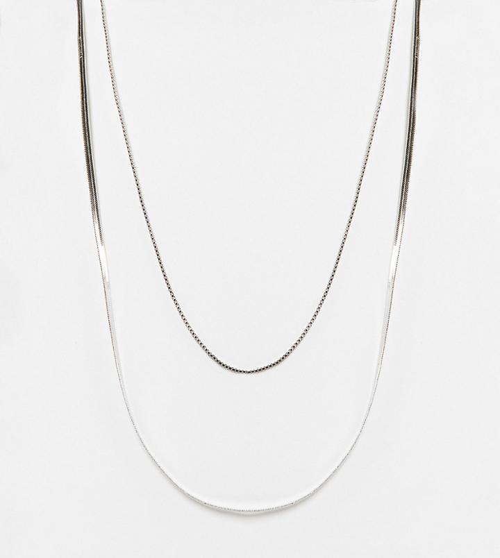 Designb London Exclusive 2 Pack Necklaces With Flat Curb Chain In Silver