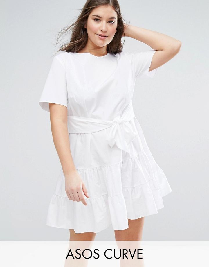 Asos Curve Tiered Cotton Mini Dress - White
