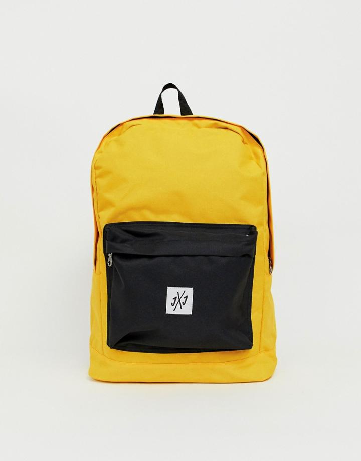 Jack & Jones Backpack In Color Block With Branded Logo - Yellow