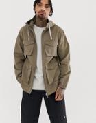 Asos Design Zip Though Utiity Jacket With Hood In Tan