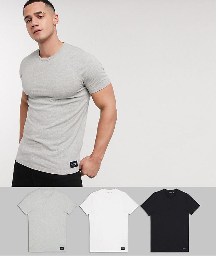 Abercrombie & Fitch 3 Pack Label Logo Crew Neck T-shirt In White/grey/black
