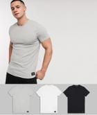 Abercrombie & Fitch 3 Pack Label Logo Crew Neck T-shirt In White/grey/black