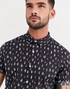 Asos Design Skinny Fit Stretch Shirt In Leaf Print-navy